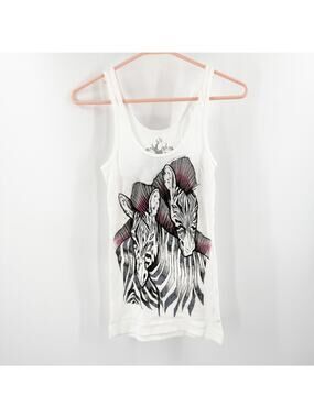 Key Closet Tank Top Size Extra Small NEW Zebra Ribbed Y2K Style 2000s Cotton USA